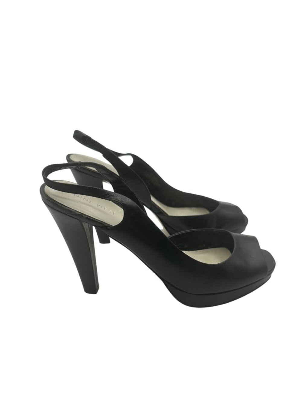 Nine West Size 8.5 Black Peep Toe Slingback Platform Heels Womens